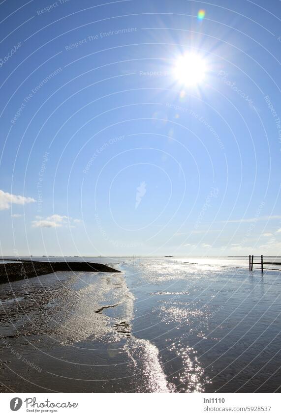 Hallig Gröde | Fahrrinne zu den Halligen Sommer Nordsee Küste Spätnachmittag Schleswig-Holstein Schlüttsiel Pricken Niedrigwasser Horizont Weite Fernsicht