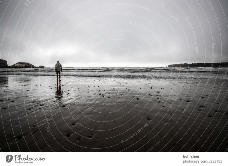 melancholie suchen Kindheit Abschied Traurigkeit Ferne Ferien & Urlaub & Reisen Kalifornien Amerika USA Küste Meer Wellen Strand Schwarzweißfoto Wasser stille