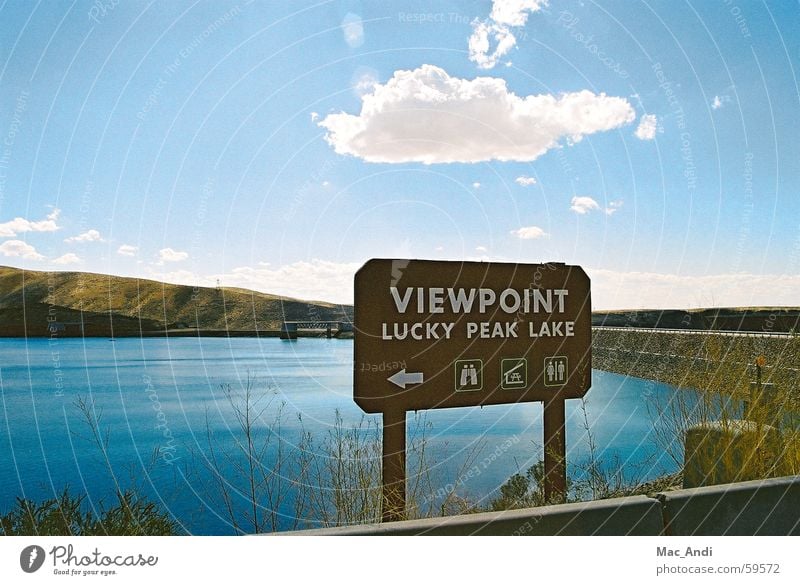 Aussichtpunkt See Idaho Gegenlicht Boise City aussichtpunkt Straße Staumauer USA overview Lucky Peak State Park Himmel Wasser