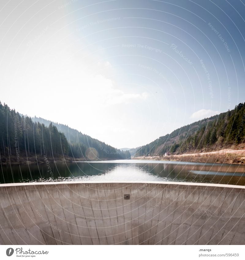 Damm Tourismus Ausflug Umwelt Natur Landschaft Wasser Himmel Horizont Schönes Wetter Wald Hügel See Stausee Staumauer Talsperre Erholung schön Perspektive