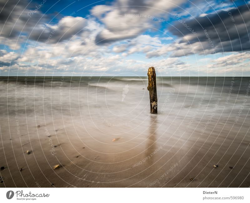 Einzelgänger Strand Meer Wellen Landschaft Sand Wasser Himmel Wolken Horizont Herbst Wind Küste Ostsee Stein blau braun schwarz weiß Kühlungsborn