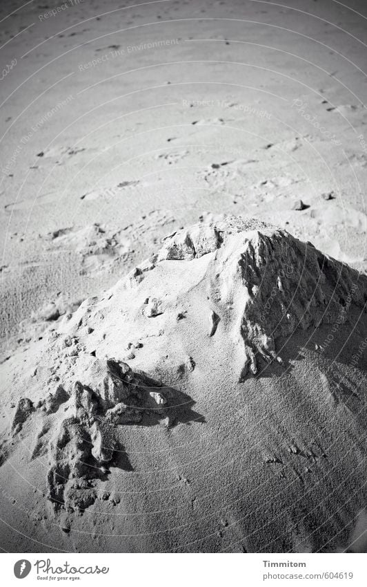 Sommerberg. Umwelt Natur Sand Schönes Wetter Strand Dänemark ästhetisch einfach natürlich grau schwarz Spuren Sandburg Schwarzweißfoto Außenaufnahme