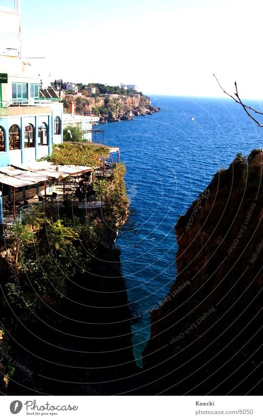 Antalya Sea Meer See Klippe Physik Bar Café Haus Türkei sea Wasser cliff Wärme Sonne Stein turkey