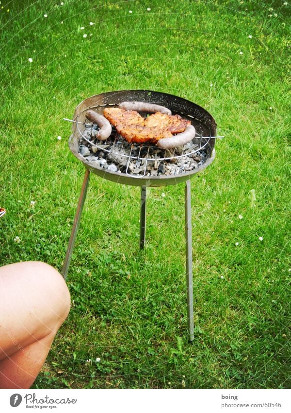 ich wünsch dir ein schönes Wochenende Grillen Sommer Wiese Freizeit & Hobby Beine Kohle Glut Steak warten Knie Wurstwaren Freude Fleisch Garten Park