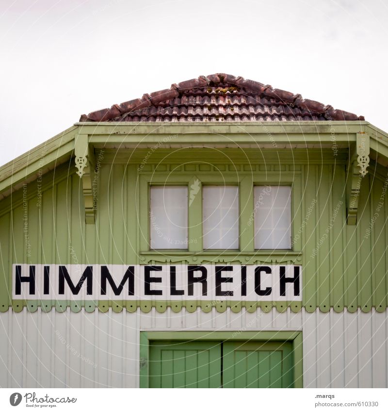 Himmlisch Himmel Haus Fassade Holz Schriftzeichen alt einfach schön grün weiß Trauer Hoffnung Religion & Glaube Tod Vergänglichkeit Paradies Himmel (Jenseits)