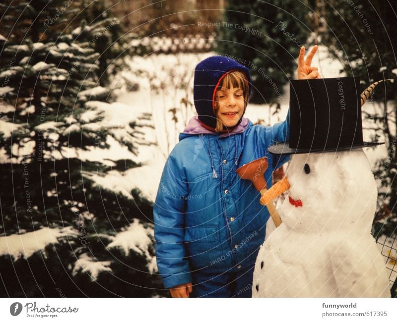 Hasnohrn! Mädchen Kindheit 8-13 Jahre Lächeln Spielen retro Erfolg Freizeit & Hobby Freude Freundschaft Lebensfreude Nostalgie Vergangenheit Schneemann