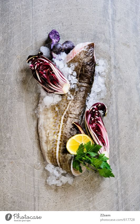 kabeljau Lebensmittel Fisch Gemüse Kräuter & Gewürze Italienische Küche ästhetisch elegant Gesundheit kalt lecker modern natürlich Sauberkeit grün violett