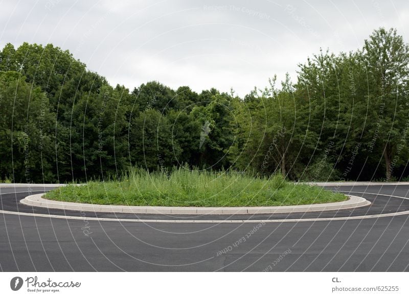 kreisverkehr Kreisverkehr Umwelt Natur Landschaft Baum Gras Verkehr Verkehrswege Straßenverkehr Autofahren Wege & Pfade trist geduldig ruhig Langeweile