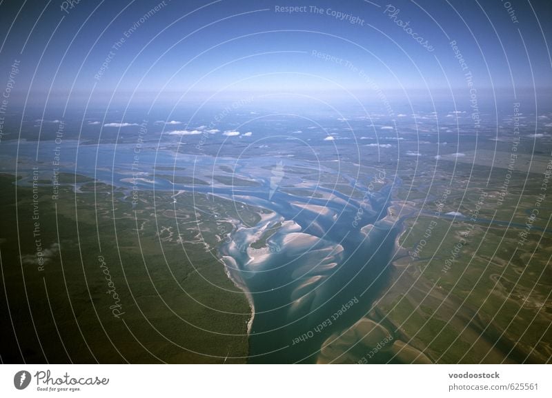 Flussdelta Ferne Umwelt Natur Landschaft Erde Sand Wasser Himmel Horizont Klima Fluggerät fliegen Ferien & Urlaub & Reisen blau grün komplex Australien