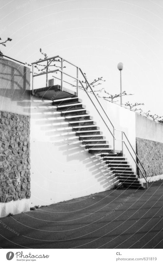 rheintreppe Stadt Menschenleer Architektur Mauer Wand Treppe Verkehr Verkehrswege Fußgänger Wege & Pfade Beginn Ziel Zukunft abwärts aufwärts Treppengeländer