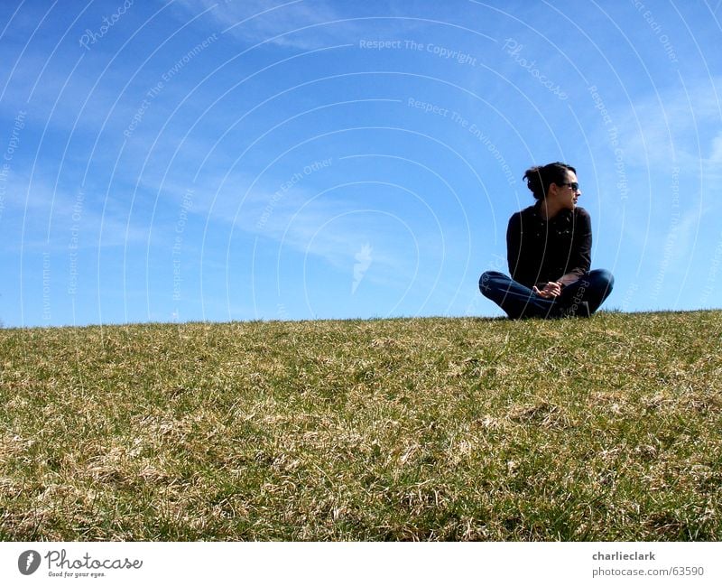 waiting Himmel lawn grass sky clouds woman