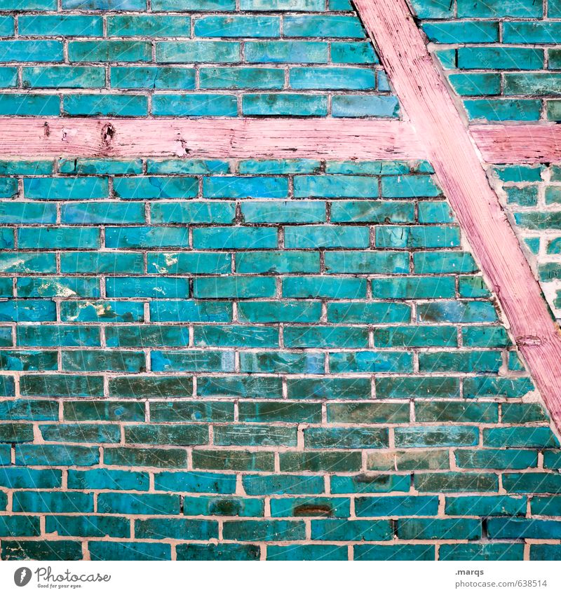 Fachwerk Stil Design Mauer Wand Holz Backstein alt außergewöhnlich einfach einzigartig blau rot Fachwerkfassade Fassade Hintergrundbild Backsteinwand Farbfoto