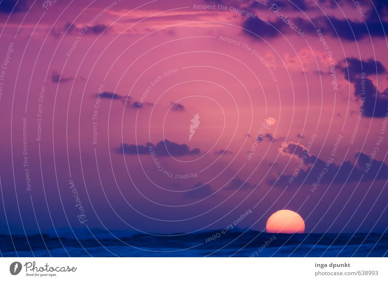 Abend am Meer Umwelt Natur Landschaft Wolken Horizont Sonne Sonnenaufgang Sonnenuntergang Sonnenlicht Klima Wetter Wellen leuchten dunkel Abenteuer