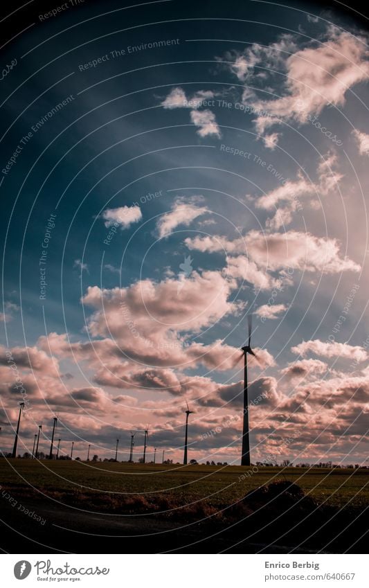 Erneuerbare Energie Umwelt Natur Landschaft Luft Himmel Wolken Sonne Sonnenlicht Wind Windrad Farbfoto mehrfarbig Außenaufnahme Menschenleer Tag Licht Schatten