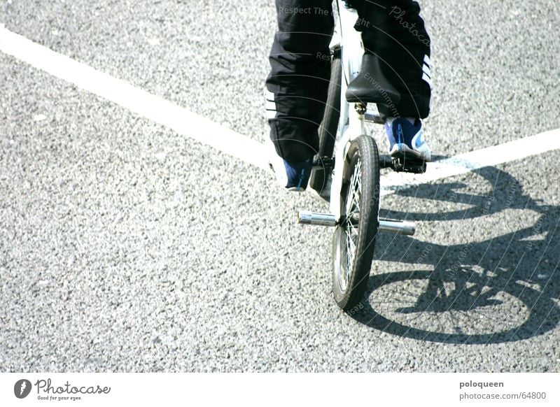 straight out of line Fahrradfahren Straßenbelag BMX Linie Sonne Schatten Fahrbahnmarkierung