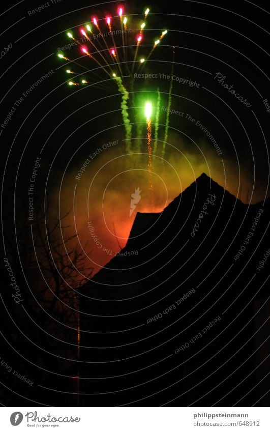 Happy New Year Glück Feste & Feiern Pyrotechnik Silvester u. Neujahr Feuerwerk dunkel grün orange schwarz Freude Lebensfreude Begeisterung Euphorie Optimismus