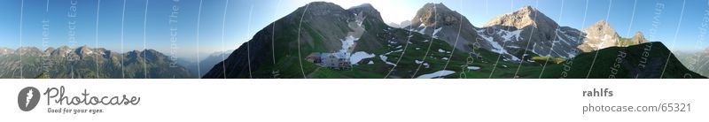 Rappenseehütte Sonnenaufgang Allgäuer Alpen Bergkamm Panorama (Aussicht) Bergwiese Wiese Hütte Berge u. Gebirge schneefelder Himmel rappenseehütte dav