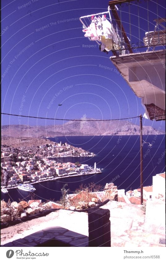 Insel Simi - Griechenland Meer Balkon Dorf Europa Bucht Himmel