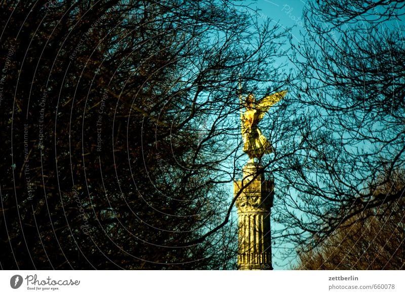 Siegessäule hinter Bäumen Berlin Denkmal gold Goldelse grosser stern Hauptstadt Himmel Sehenswürdigkeit Tiergarten victoria viktoria Wahrzeichen