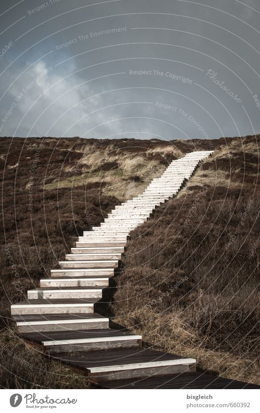 Sylt XIV Umwelt Natur Landschaft Himmel Wolken Gras Hügel Nordsee Meer Düne Deutschland Europa Treppe Stein blau braun grau grün weiß Farbfoto Außenaufnahme