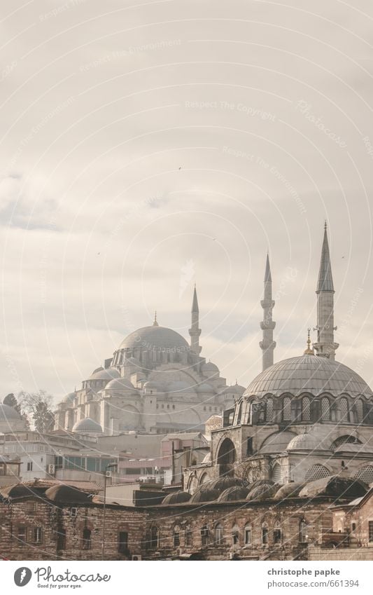 Moscheen in Istanbul, Türkei Tourismus Ferne Bauwerk Sightseeing Städtereise Islam Wolken Ferien & Urlaub & Reisen Nebel Europa Stadt Blaue Moschee Stadtzentrum