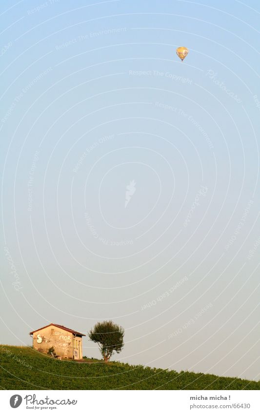 ... Distanz schaffen! Ballone Baum Haus gelb Ferne Weinberg nah Hütte Himmel Niveau blau Gas Graffiti Neigung