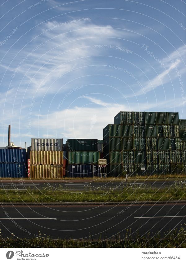 ECHTER HIMMEL Hafen grün Wasserfahrzeug temporär Himmel Ware Gepäck senden Kran Sendgericht Container indusrie im- und export Straße asfalt Turm ... madochab