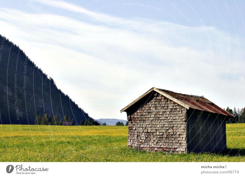 . Wiese grün gelb Wolken ruhig Erholung Hütte Berge u. Gebirge blau Himmel