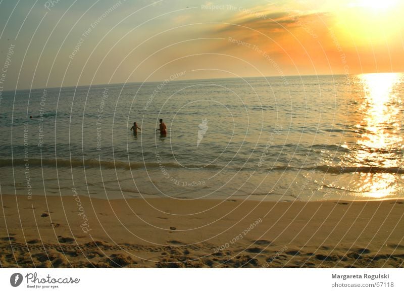 strand Strand Meer sonnenuntergan Paar Sand Mensch Wasser paarweise