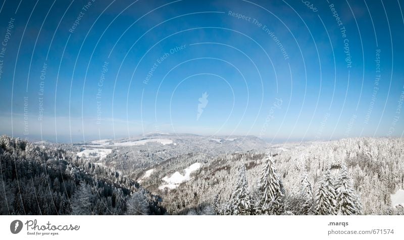 Panorama Ferien & Urlaub & Reisen Tourismus Ausflug Abenteuer Ferne Freiheit Natur Landschaft Wolkenloser Himmel Horizont Winter Schönes Wetter Wald Hügel