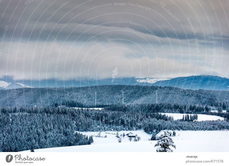 Schwarzwaldweißblau Ausflug Abenteuer Windrad Umwelt Natur Landschaft Urelemente Erde Himmel Gewitterwolken Horizont Winter Klima Unwetter Schnee Wald Hügel