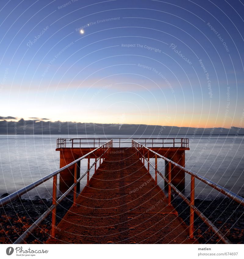 luar Landschaft Wasser Himmel Nachthimmel Horizont Sonnenaufgang Sonnenuntergang Mond Frühling Wetter Schönes Wetter Küste Strand Meer Menschenleer blau braun