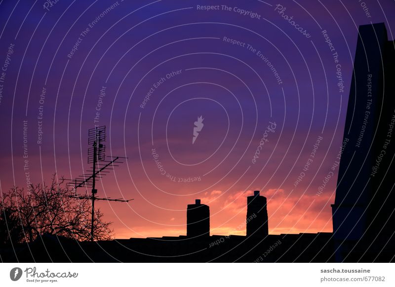 Es dämmert gar sehr, dorten Haus Himmel Sonnenaufgang Sonnenuntergang Schönes Wetter Kleinstadt Altstadt Dach Schornstein Antenne fantastisch schön Stadt blau