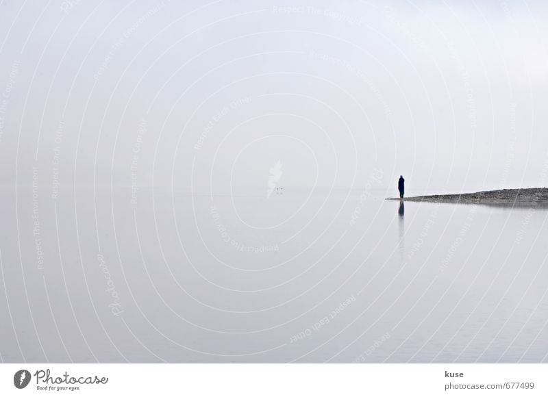 Ruhe im Morgennebel harmonisch Wohlgefühl Zufriedenheit Erholung ruhig Meditation Frau Erwachsene Mann 1 Mensch Landschaft Luft Wasser Wolken Frühling Sommer