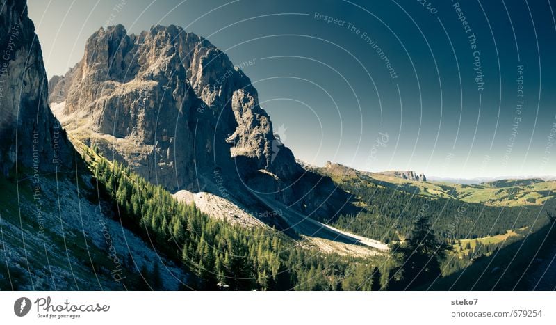 Seiser Alm Wolkenloser Himmel Sommer Schönes Wetter Wald Felsen Alpen Berge u. Gebirge wandern blau grau grün Erholung Horizont Natur Ferien & Urlaub & Reisen