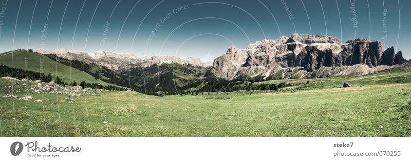 wolkenfrei Wolkenloser Himmel Sommer Wiese Alpen Berge u. Gebirge Erholung wandern Horizont Idylle ruhig Ferne Dolomiten Farbfoto Außenaufnahme Menschenleer