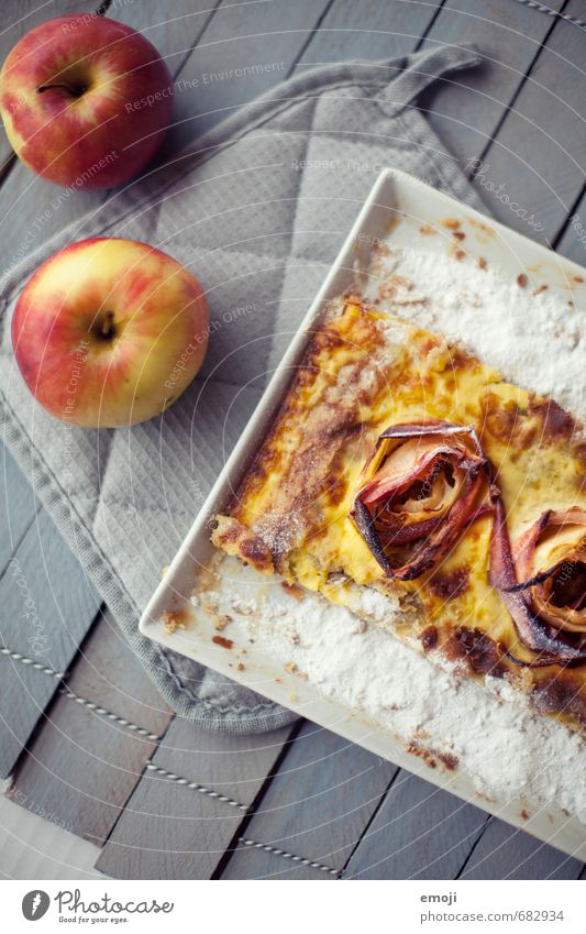 Tarte Frucht Apfel Kuchen Dessert Süßwaren Ernährung lecker süß tarte Farbfoto Innenaufnahme Menschenleer Tag Schwache Tiefenschärfe Vogelperspektive