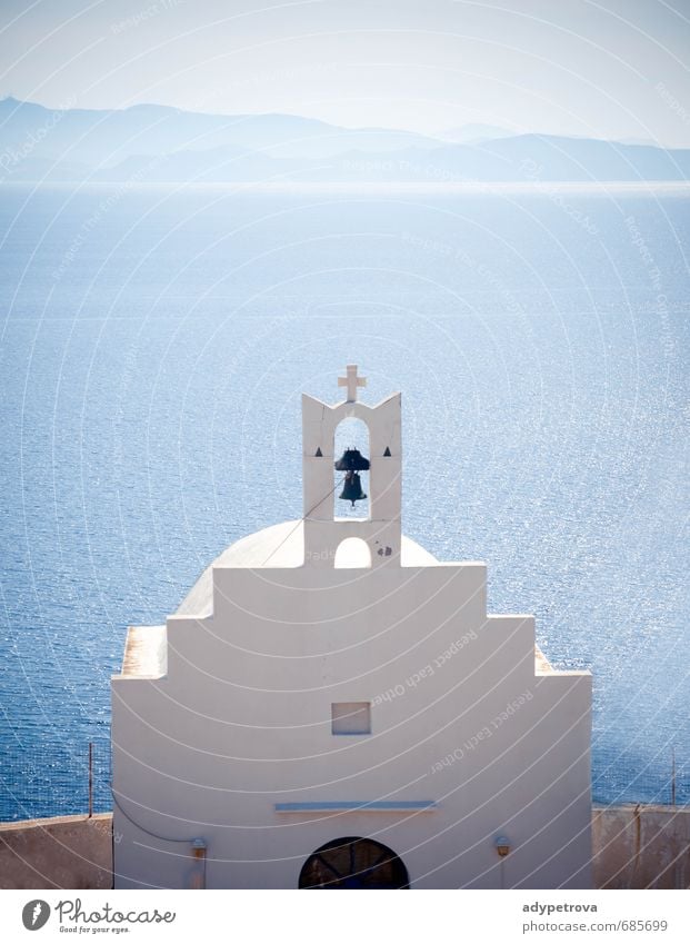 Griechenland Insel Architektur Umwelt Natur Wasser Himmel Wolkenloser Himmel Sommer Schönes Wetter Wellen Küste Strand Meer Dorf Kleinstadt Altstadt Kirche