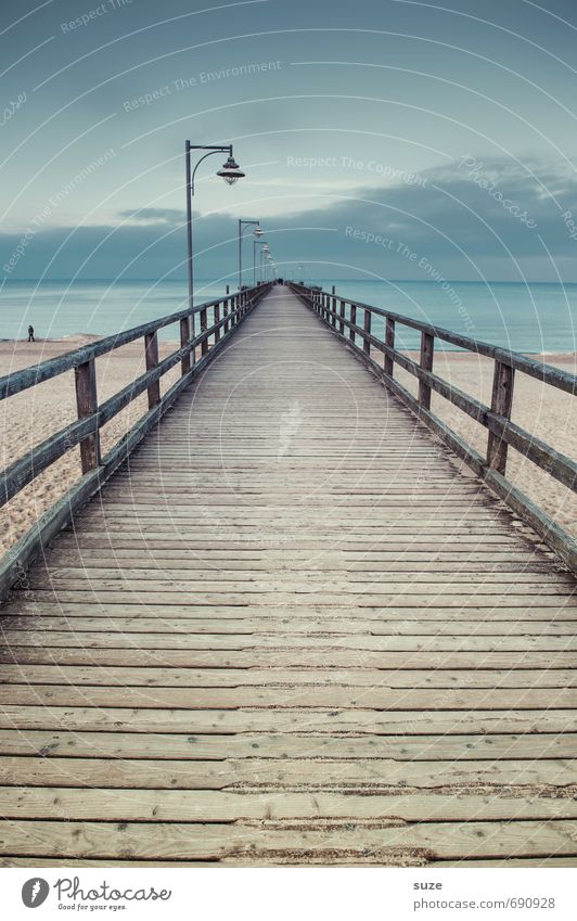 Einmal hin, nicht zurück ... ruhig Strand Meer Umwelt Natur Landschaft Sand Luft Himmel Wolken Horizont Klima Küste Ostsee Brücke Wege & Pfade Holz