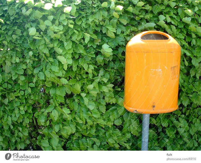 Mülltonne Müllbehälter Blatt grün Dinge orange