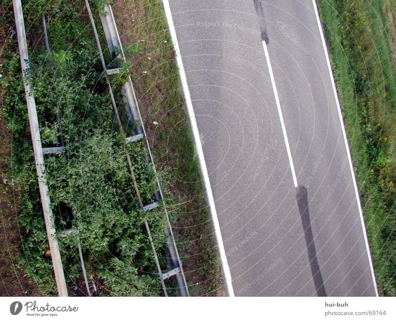 Parallelismus Am Rand Hecke parallel weiß Feld Leitplanke fahren Geschwindigkeit Landstraße Licht bringen Straße oben strifen Brücke driven Eisenbahn kein