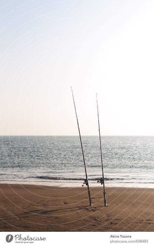 Angeln am Meer Freizeit & Hobby Landschaft Sand Wasser Himmel Horizont Wellen Küste Nordsee Erholung warten nass blau braun türkis weiß geduldig Idylle