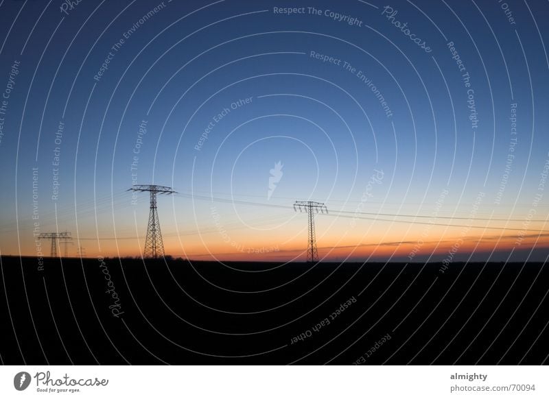 BlueHour Feld Sonnenuntergang Chemnitz Licht Abenddämmerung Dämmerung Elektrizität Kabel Silhouette Landschaft