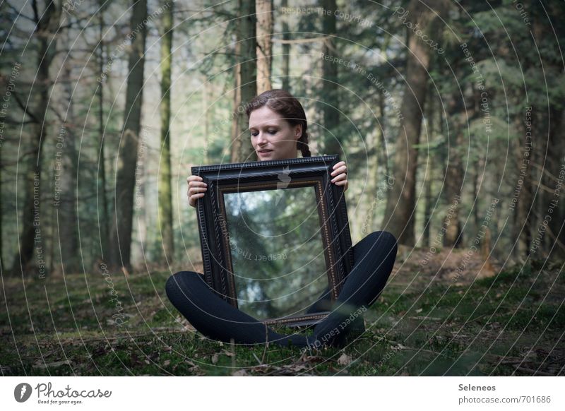 Spieglein, Spieglein Sommer Sonne Mensch feminin Frau Erwachsene Kopf Hand Finger 1 18-30 Jahre Jugendliche Umwelt Natur Schönes Wetter Pflanze Baum Wald