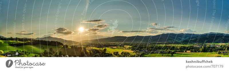 Dreisamtal harmonisch ruhig Freiheit Sommer Sonne Berge u. Gebirge Natur Landschaft Himmel Wolken Sonnenlicht Schönes Wetter Wiese Feld Wald Hügel Tal