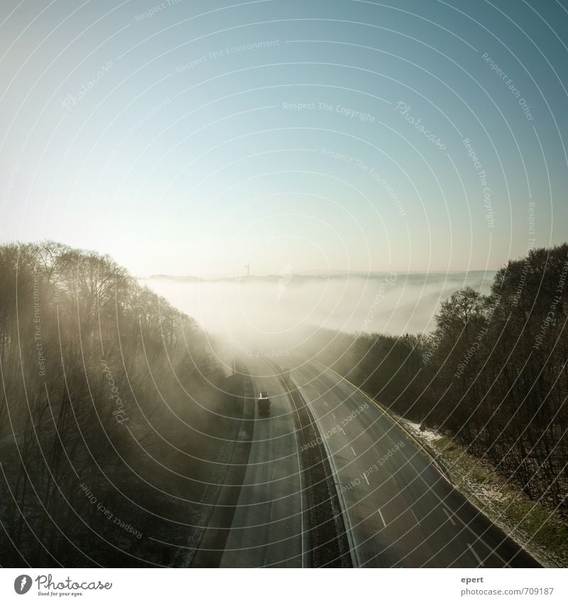 Road to Sauerland Natur Landschaft Horizont Sonnenlicht Nebel Wald Hügel Berge u. Gebirge Verkehrswege Straße Wege & Pfade Autobahn Fahrzeug Lastwagen frei