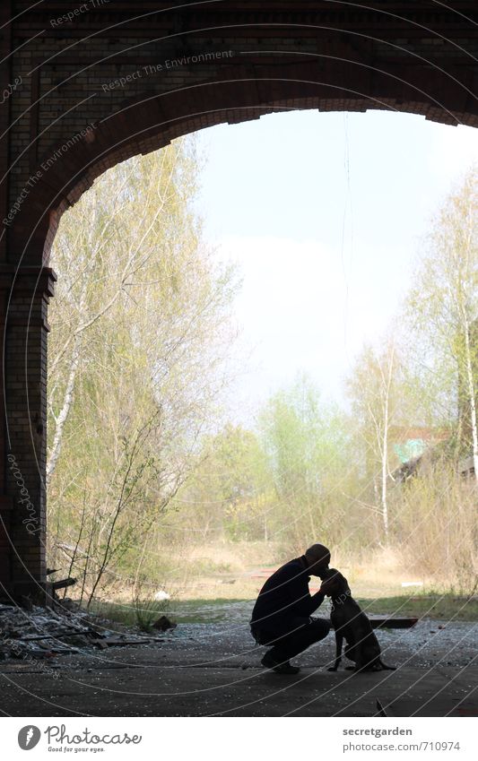 HALLE/S TOUR | liebesscherenschnittsilouette. maskulin Mann Erwachsene 1 Mensch Landschaft Frühling Schönes Wetter Pflanze Halle (Saale) Fabrik Ruine Bauwerk