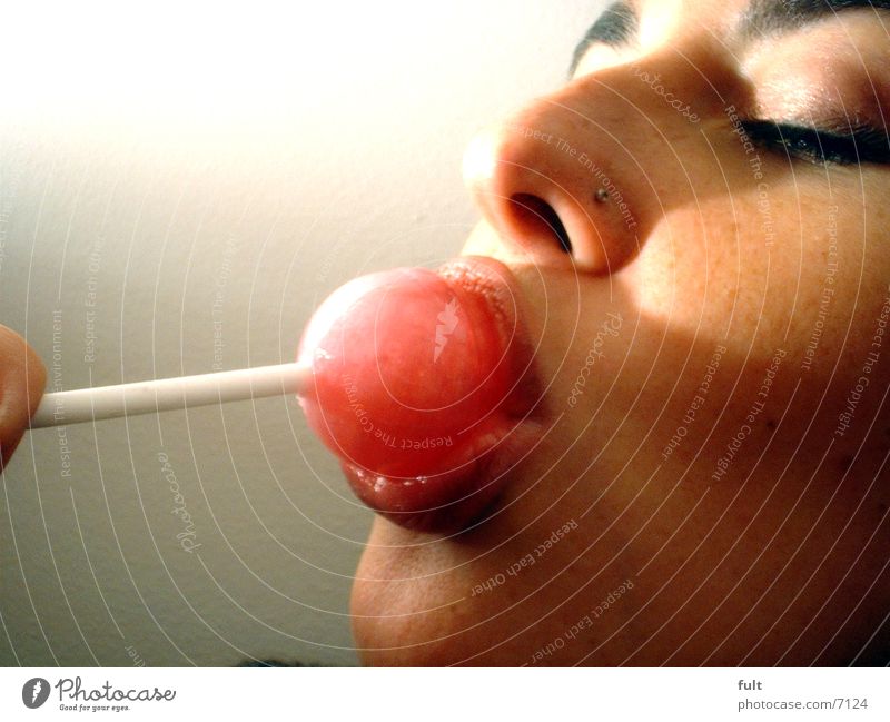 Lollypop Lollipop Frau Lippen süß Stil lollypop Mund Gesicht Stengel Haut