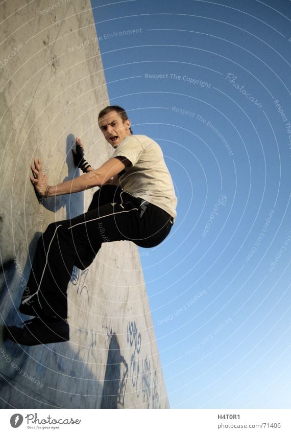 Spiderman Le Parkour träumen Schwerkraft Salto verrückt frei Himmel Luftverkehr free running fliegen Freiheit wallflip