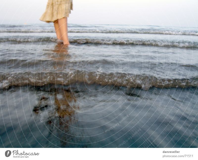 Frisches Wasser Meer Kühlung Erfrischung Physik Sonnenuntergang Wellen Brandung Sommer Abendsonne Ferien & Urlaub & Reisen kalt Herbst Frau Ferne Sehnsucht